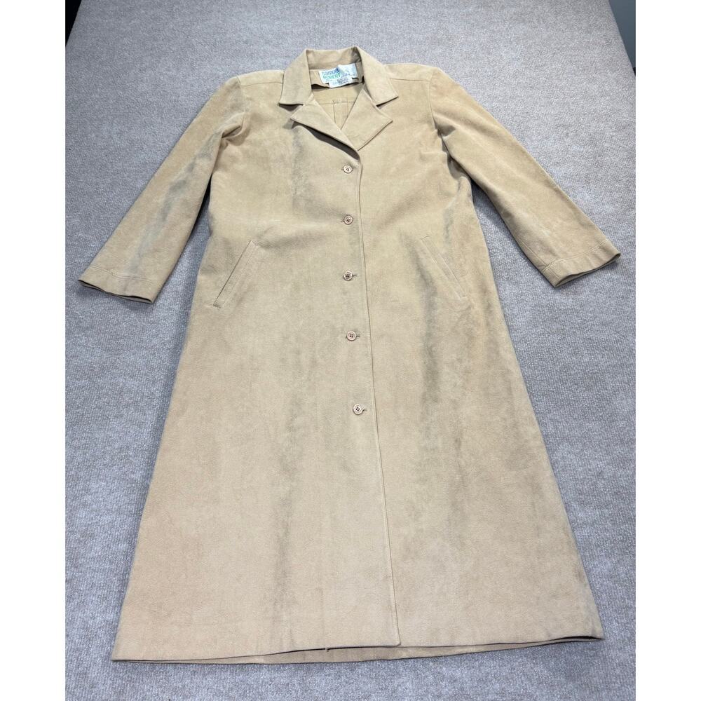 Samuel Robert Vintage Trench Coat Tan Faux Suede Minimalist Dark Academia - Picture 2 of 10